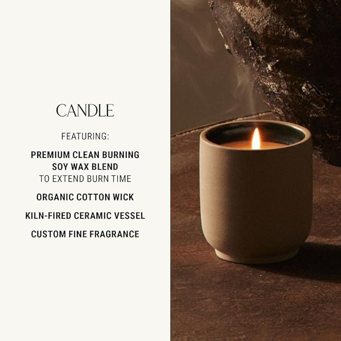 Homecourt Luxury Scented Candle, Mandarin Basile Scent, 60-Hour Burn Time, Soy Wax Blend, Organic Cotton Wick, Kiln-Fired Reusable Ceramic Vessel, 8 Oz, 2.0