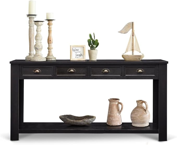 Console Table for Entryway, 60 Inch Sofa Table Narrow Long Hallway Table, ConsoleTable w/4 Drawers and Bottom Shelf for Living Room Entryway Home,Kitchen Counter,Black