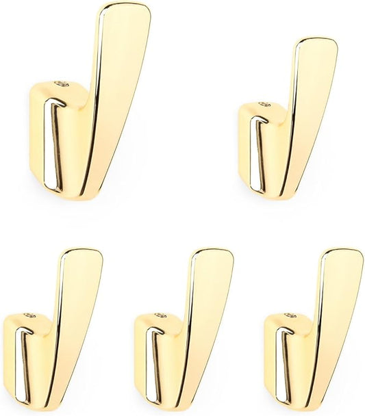 SARIHOSY5 Packs Coat Hooks,Metal Hooks for Clothes, Hats, Bags, Towels, Keys(Polished Gold)