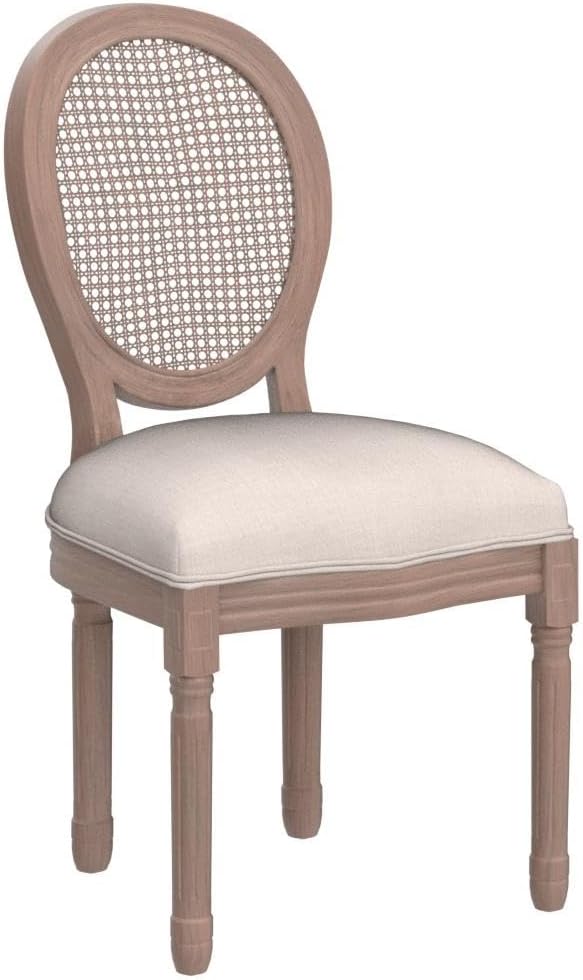 Nrizc French Country Dining Chairs Set of 4, Farmhouse Fabric Chairs with Round Back, Rattan Dining Chair, Oval Side Chairs for Dining Room/Living Room/Kitchen/Restaurant