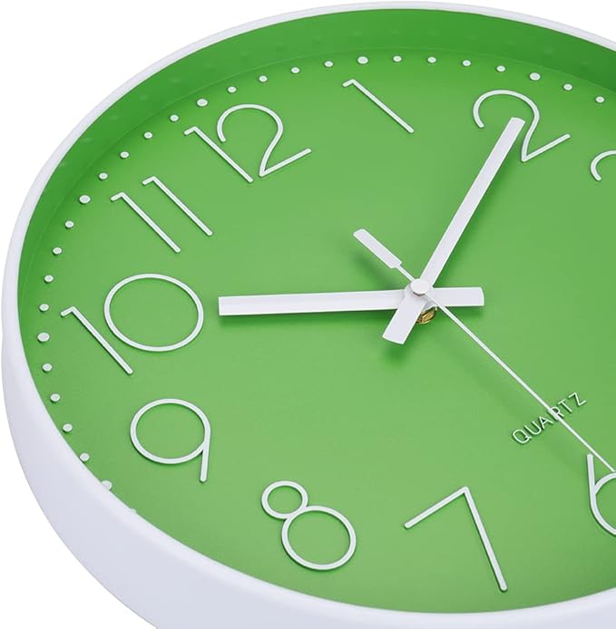 jomparis Modern Office Green Decor Wall Clock 12" Silent & Non-Ticking Battery Operated Quartz Round Clock