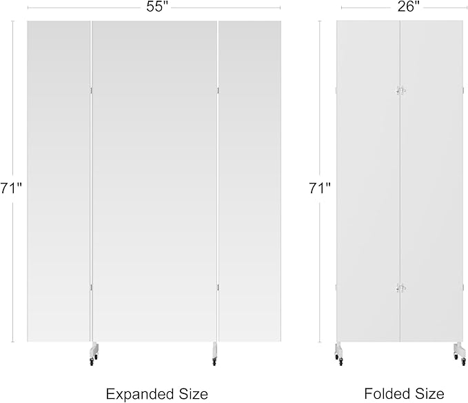 brisafe Full Length Mirror with 360° Wheels, 55"x71" Foldable Floor Mirror with Nano-Tech Shatterproof Film - Ultra-Large Mobile Mirror for Home Gym, Dance Studio & Commercial Spaces (White)