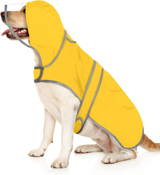 HDE Dog Raincoat with Clear Hood Rain Jacket Poncho for Small Medium Large Dogs Yellow - XXL