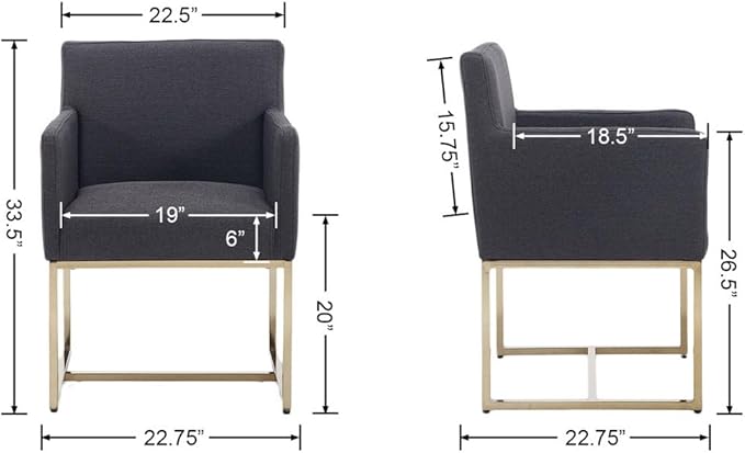 Upholstered Dining Chairs with Armrest Set of 4 Mid Century Modern Accent Chairs Armchairs with Gold Metal Frame, Modern Kitchen & Dining Room Chairs, Charcoal