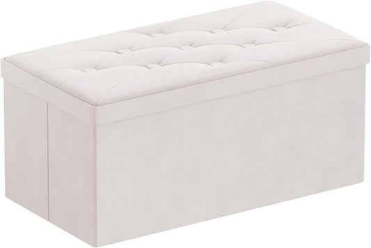 BRIAN & DANY Folding Storage Ottoman Bench, Ottoman with Storage, Foot Rest, Benches Seat for Bedroom, Living Room, Entryway, Long Shoes Bench, 15.7" x 31.5" x 15.7" White