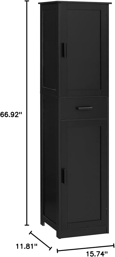 usikey 67'' Tall Storage Cabinet with 4 Shelves & 2 Doors, Bathroom Cabinet with 1 Drawer, Narrow Storage Cabinets for Bathroom, Living Room, Home Office, Black