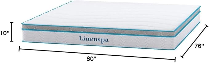 Linenspa 10 Inch Memory Foam and Spring Hybrid Mattress - Medium Feel - Bed in a Box - Quality Comfort and Adaptive Support - Breathable - Cooling - Perfect for a Guest Bedroom - King Size