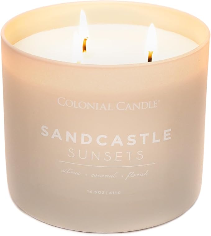 Colonial Candle Sandcastle Sunset Scented Jar Candle, Pop of Color Collection, 3 Wick, Green, 14.5 oz - Up to 60 Hours Burn