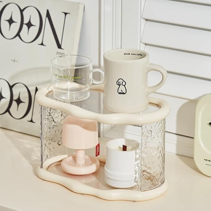 Bathroom Countertop Organizer, 2 Tier Bathroom Organizer and Storage, Acrylic Vanity Organizer Standing Holder Shelf, Perfume Makeup Skincare Cosmetic Desk Organizer for Bedroom Dressing Table, White