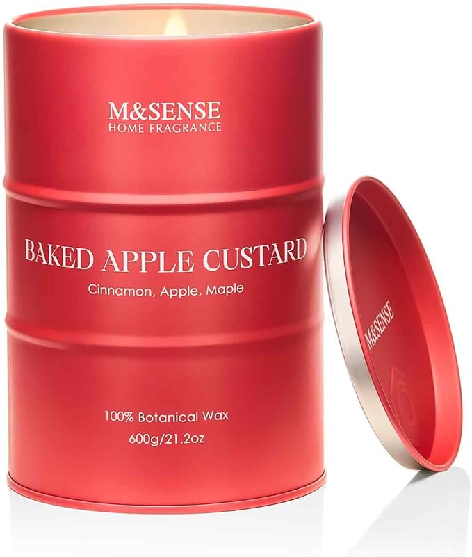 M&SENSE Baked Apple Scented Candles Large, Natural Soy Candles 21.2oz 120 Hour Slow Burning,Christmas Candle Candle for Stress Relief Meditation Relaxing,Aromatherapy Christmas Decor