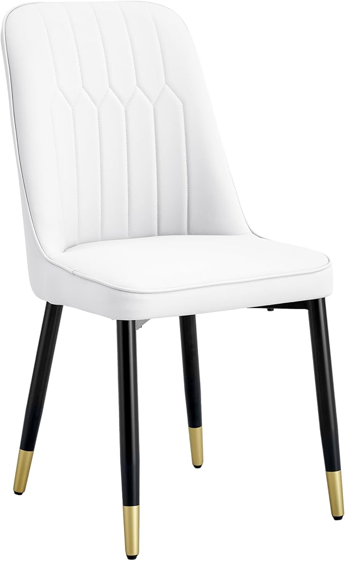 Dining Chairs Set, Modern Dining Chairs, Equipped with PU Leather Backrest Cushions and Black Metal Legs, Suitable for Restaurants, Kitchens, and Dining Room Chairs (White, Set of 6)