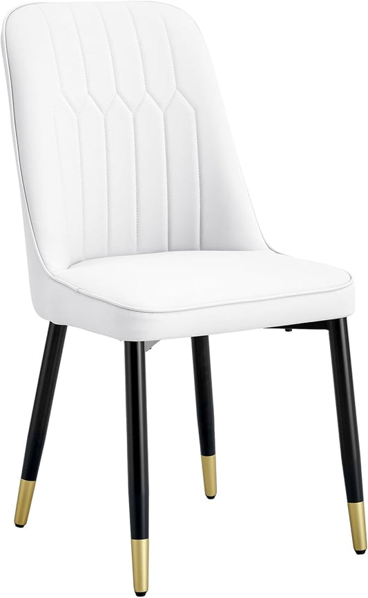 Dining Chairs Set, Modern Dining Chairs, Equipped with PU Leather Backrest Cushions and Black Metal Legs, Suitable for Restaurants, Kitchens, and Dining Room Chairs (White, Set of 6)