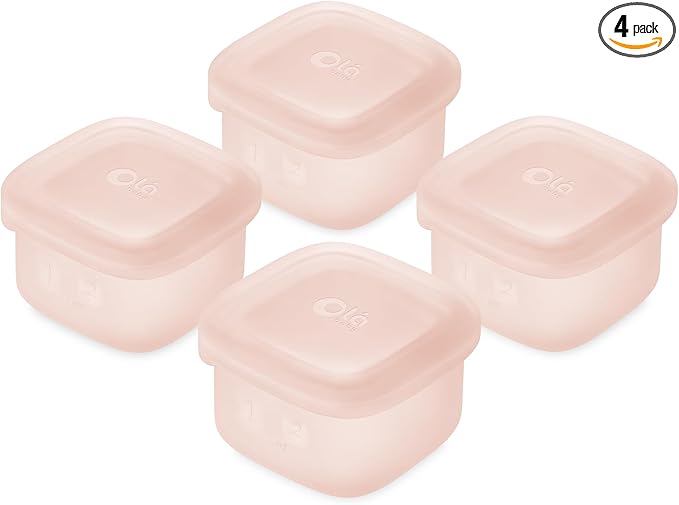 Olababy Clear Sense Silicone Storage Containers 4pk for Baby Food, Snacks, Formula, Puree, Sauce & More | Micro Plastic & BPA-Free | Daycare Essentials for Toddlers and Kids (Coral, 2 oz / 60 ml)