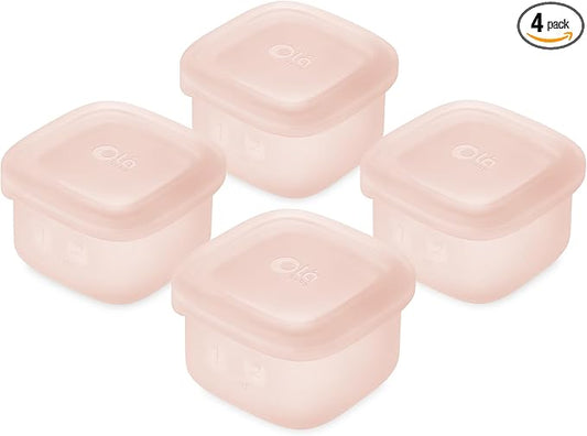 Olababy Clear Sense Silicone Storage Containers 4pk for Baby Food, Snacks, Formula, Puree, Sauce & More | Micro Plastic & BPA-Free | Daycare Essentials for Toddlers and Kids (Coral, 2 oz / 60 ml)
