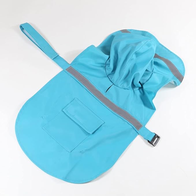 HAPEE Dog Raincoats with Reflective Strip Hoodie,Poncho Jacket for Large Dogs (C3-Lake Blue, 16A (Back Length 16"))
