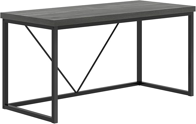 EXCEFUR Modern Home Office Desk, Wood and Metal Computer Desk, Industrial Writing Study Gaming Table for Living Room Bedroom, Rustic Grey, 53 inch