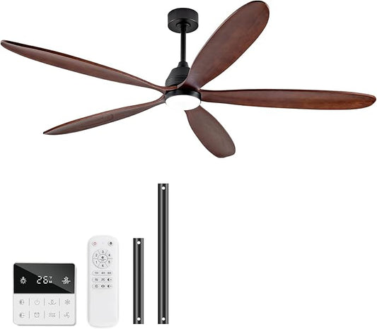 72 Inch Ceiling Fans with Lights and Remote Control, Large Outdoor Ceiling Fan with Light, Dimmable, High CFM, Wall Switch, Quiet 5 Blades Wood Ceiling Fan for Patio Gazebo Living Room