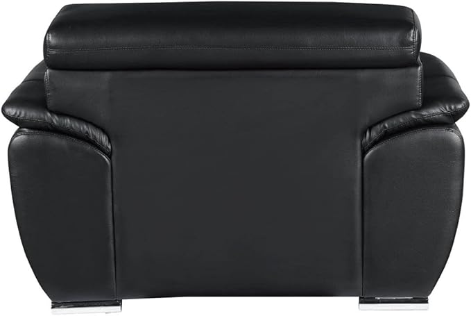 Blackjack Furniture 4571 Veal Collection Modern Genuine Leather Accent Chair with Adjustable Headrest, Sturdy Wood Frame and Stainless Steel Legs, Stylish Living Room Arm Chair, Black