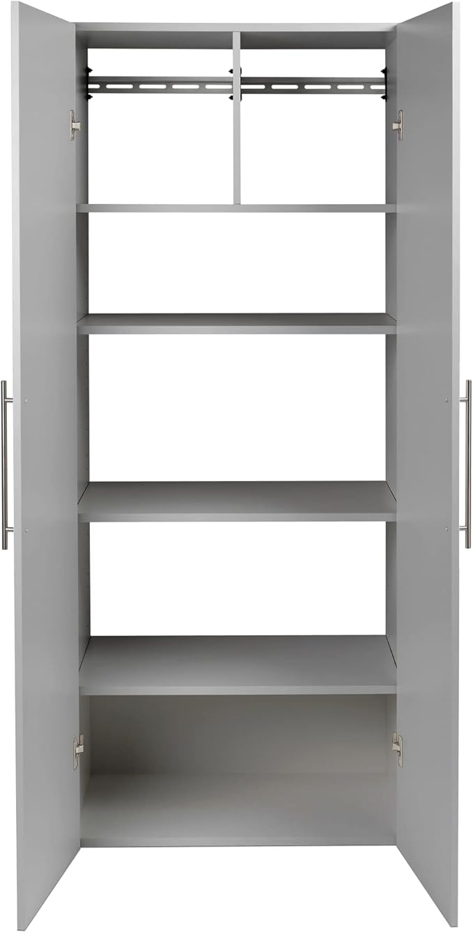 Prepac HangUps 30" Large Garage Cabinet, Bathroom Cabinet Wall Mount, Ideal for Garage, Kitchen and Laundry Organization 30" W x 72" H x 16" D, Light Gray