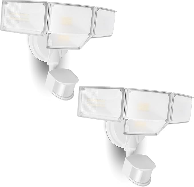 LUTEC 80W 9000LM LED Security Lights Motion Sensor Outdoor Lights, 4 Head LED Flood Lights Outdoor 5000K Daylight, IP65 Waterproof, Motion Detected Lights for Outside, Garage, Yard (White) - 2 Pack