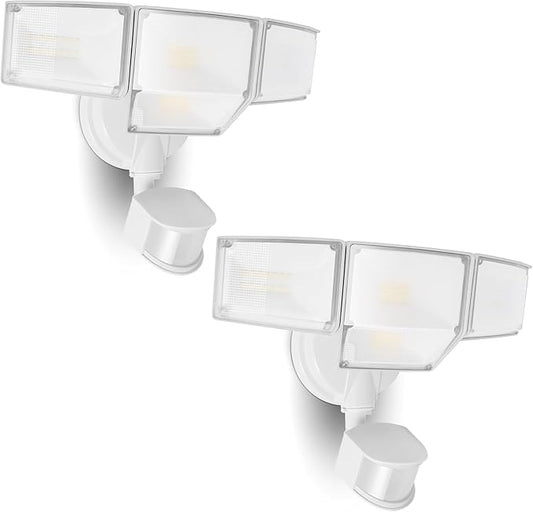 LUTEC 80W 9000LM LED Security Lights Motion Sensor Outdoor Lights, 4 Head LED Flood Lights Outdoor 5000K Daylight, IP65 Waterproof, Motion Detected Lights for Outside, Garage, Yard (White) - 2 Pack