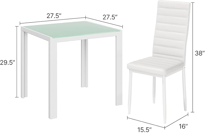 Gizoon 3 Piece Glass Dining Table Set, Kitchen and Chairs for 2, PU Leather Modern Room Sets for Home, Kitchen, Living Room