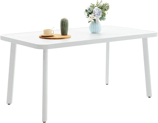 Outdoor Dining Table for 4 Person 62" Rectangle Aluminum Table Patio Furniture for Garden, Lawn, Patio, White