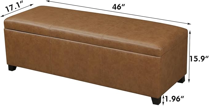 Joveco 47 Inch Storage Ottoman Bench,Tufted Leather Storage Bench with Nailhead Trim for Bedroom (47”,Ochre Yellow)