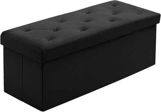 BRIAN & DANY 43 Inches Ottoman with Storage, Velvet Storage Ottoman Bench, Folding Ottomans for Bedroom, Living Room and Entryway (Black)