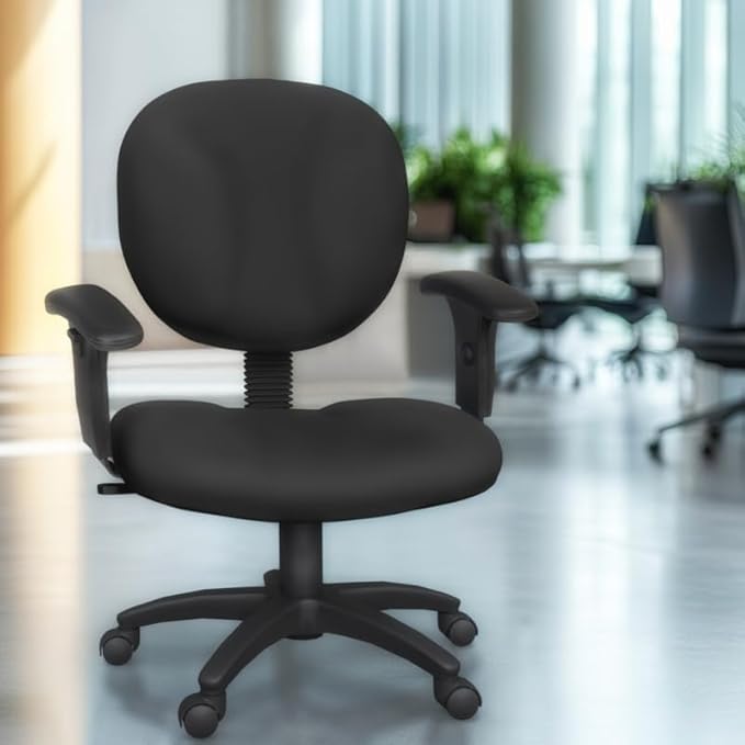 Romig Comfort Series Swivel Fabric Computer Task Chair with Adjustable Arms - Black