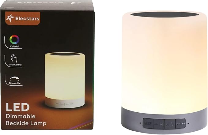Elecstars Touch Control Bedside Lamp with Bluetooth Speaker, Dimmable Night Light, Portable Table Lamp, Best Gift for Men Women Teens Kids Children Sleeping Aid(Black)