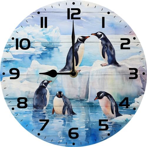 Wall Clock,Penguin Kitchen Decor and Accessories, Decorative Battery Operated Clocks for Living Room Bedroom Bathroom Farmhouse, 10 Inch