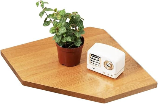 Corner Wall Shelf, Corner Floating Shelf Solid Oak Wood Display Shelf with Wire Hole Small Plant for Kitchen Living Room