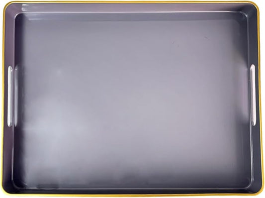 Large Grey Coffee Table Tray, Decorative Serving Tray with Handles, Plastic Rectangular Tray for Ottoman, Bathroom, Living Room. 16.7"*12"*1.6"