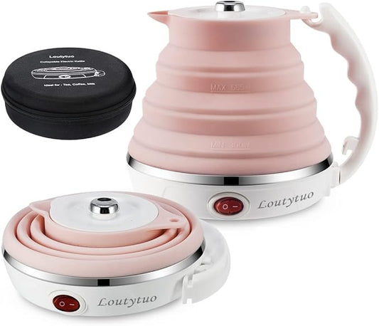 Ultrathin Upgraded Food Grade Silicone Travel Foldable Electric Kettle Boil Dry Protection Portable with Dual Voltage and Separable Power Cord,555ML 110-220V US Plug