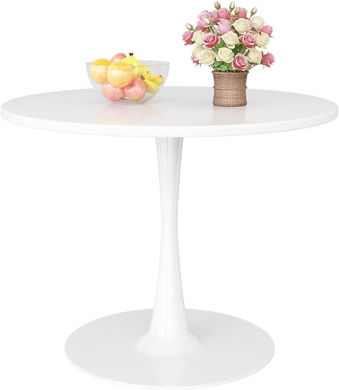 DKLGG White Round Dining Table, 31.5" Tulip Kitchen Dining Table for 2-4 People with MDF Table Top & Pedestal Base, Modern Minimalist Design