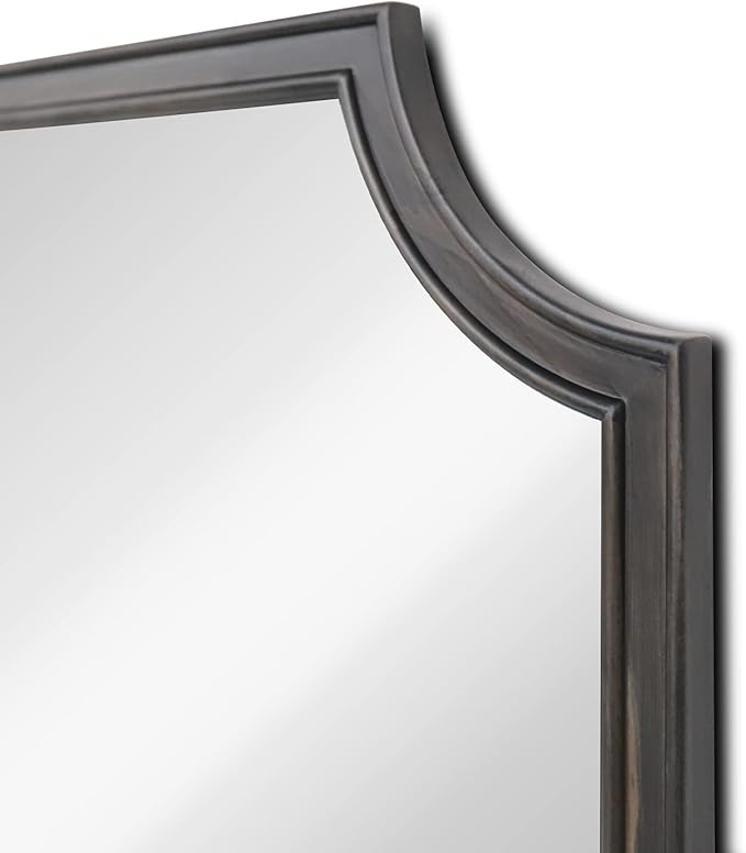 WallBeyond 24" x 36" Full Scalloped Corners Arch Rectangle Wall Mirror with Wood Frame for Entryway, Living Room or Bedroom Home Decor - Light Woodgrain [24" x 36" Black]