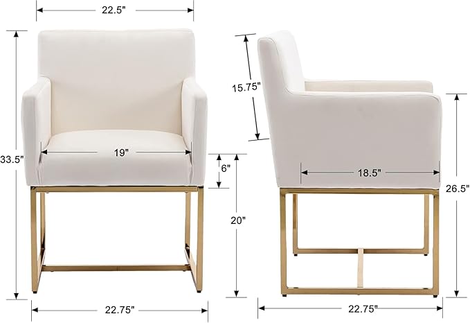 Upholstered Dining Chairs with Arms Set of 2 Mid Century Modern Accent Chairs Armchairs with Gold Metal Frame, Velvet Modern Kitchen & Dining Room Chairs, Cream