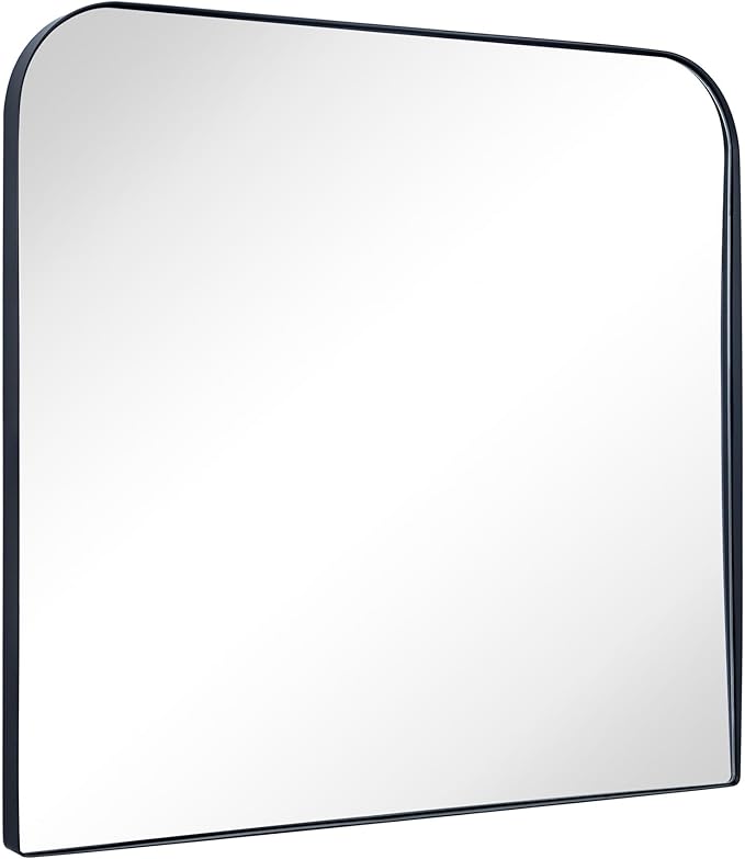 32x40'' Large Matt Black Arched Mantel Mirror Arch Rounded Corner Mirror for Bathroom, Living Room or Powder Room