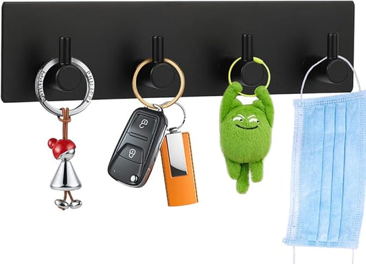 Picowe Key Holder for Wall Decorative, Adhesive Stainless Steel Key Hooks, Key Hanger Key Organizer for Wall, Towel Hook Coat Hanger for Entryway Hallway Kitchen(Four Rows,Black 1PCS)