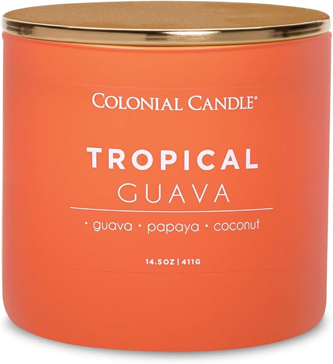 Colonial Candle Tropical Guava Scented Jar Candle, Pop of Color Collection, 3 Wick, 14.5 oz - Up to 60 Hours Burn