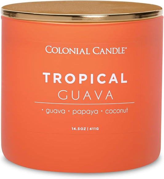 Colonial Candle Tropical Guava Scented Jar Candle, Pop of Color Collection, 3 Wick, 14.5 oz - Up to 60 Hours Burn