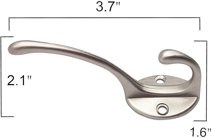 IBosins 10 Pack Heavy Duty Dual Coat Hooks Wall Mounted with 40 Screws Retro Double Hooks Utility Silvery Hooks for Coat, Scarf, Bag, Towel, Key, Cap, Cup, Hat (Silvery)