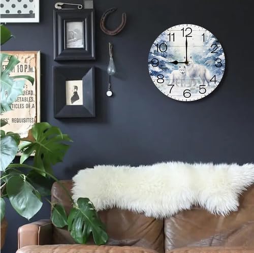Wall Clock,Winter Fox Kitchen Decor and Accessories, Decorative Battery Operated Clocks for Living Room Bedroom Bathroom Farmhouse, 10 Inch