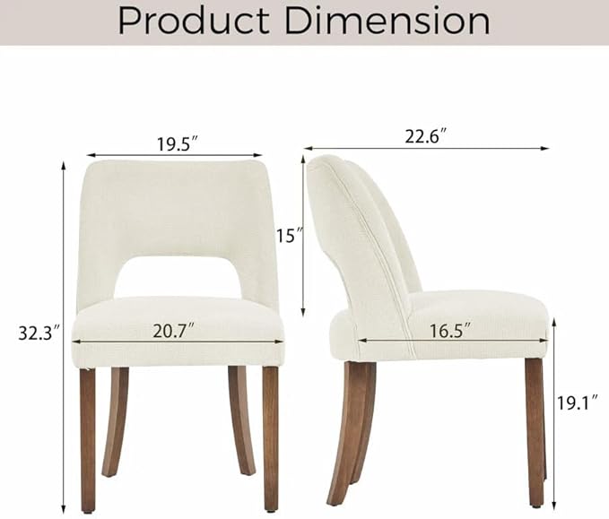 VKNOW Wooden Dining Chairs Set of 4, Modern Fabric Upholstered Dining Room Chair Kitchen Chairs, Farmhouse Dinner Chair for Kitchen Dining Room, Cream