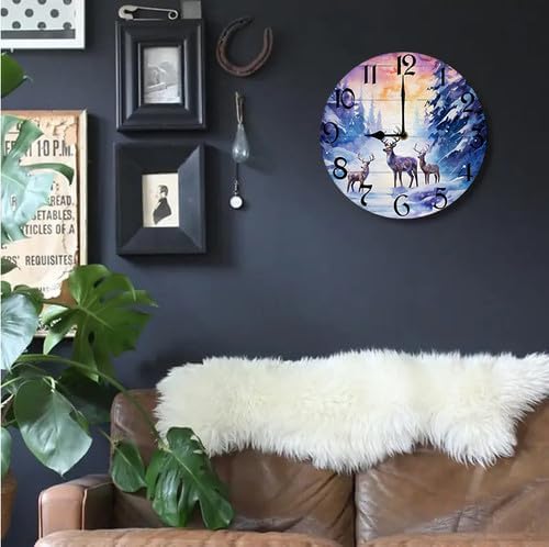Wall Clock,Deer Kitchen Decor and Accessories, Decorative Battery Operated Clocks for Living Room Bedroom Bathroom Farmhouse, 10 Inch