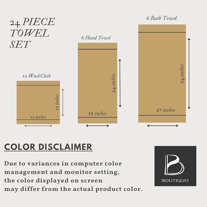 BOUTIQUO 24 Pack Cotton Towel Set, Contains 6 Bath Towels 27x54 inch, 6 Hand Towels 16x24 inch & 12 Wash Coths 12x12 inch, Ideal Everyday use, Ultra Soft Compact & Lightweight - Pink