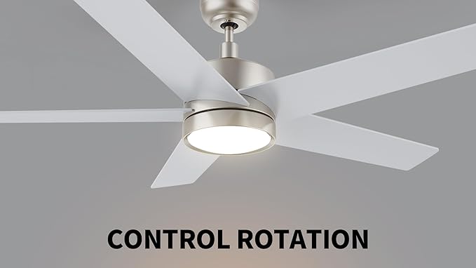 CEME 52" Ceiling Fan with Light Low Profile, DC 5 Speeds Silent Ceiling Fan with Remote, 3 Light Colors Dimmable LED, for Bedroom Room, Silver