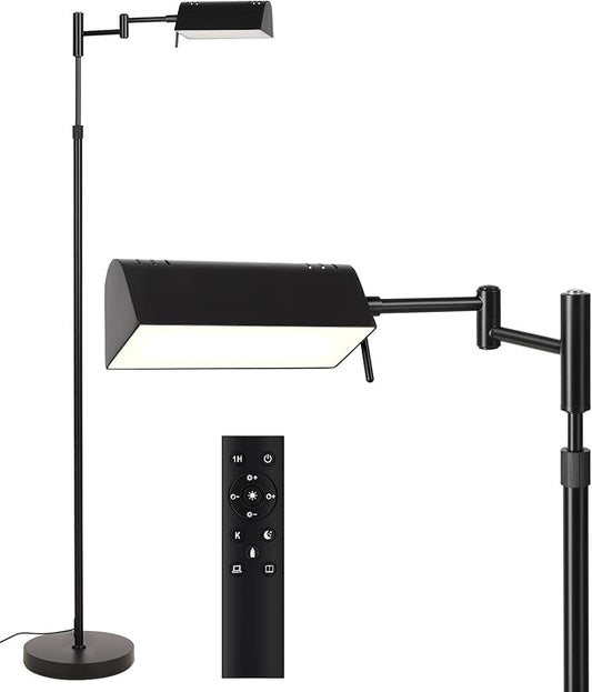 SUNMORY Dimmable LED Pharmacy Floor Lamp, 16W/1500LM Bright Reading Floor Lamp with Remote & Touch Control, 350°Swing Arm, Adjustable Task Craft Standing Lamp for Living Room Bedroom Office, Black