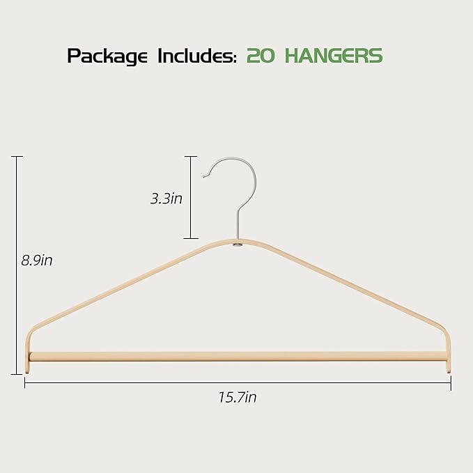Bamboo Hangers 20 Pack - Durable & Slim Coat Hanger - Suit Hangers with 360-Degree Rotatable Hook, Suit Hangers for Clothes, Jacket, Shirt, Tank Top, Pant (Natural-1, 20)